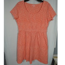 L.L. Bean Large Petite Shift Dress Orange White Floral Side Pockets Cotton 