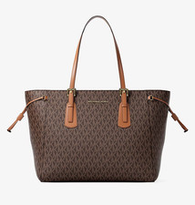 Michael Kors Voyager Large Signature MK Logo Top-Zip Tote Bag Brown