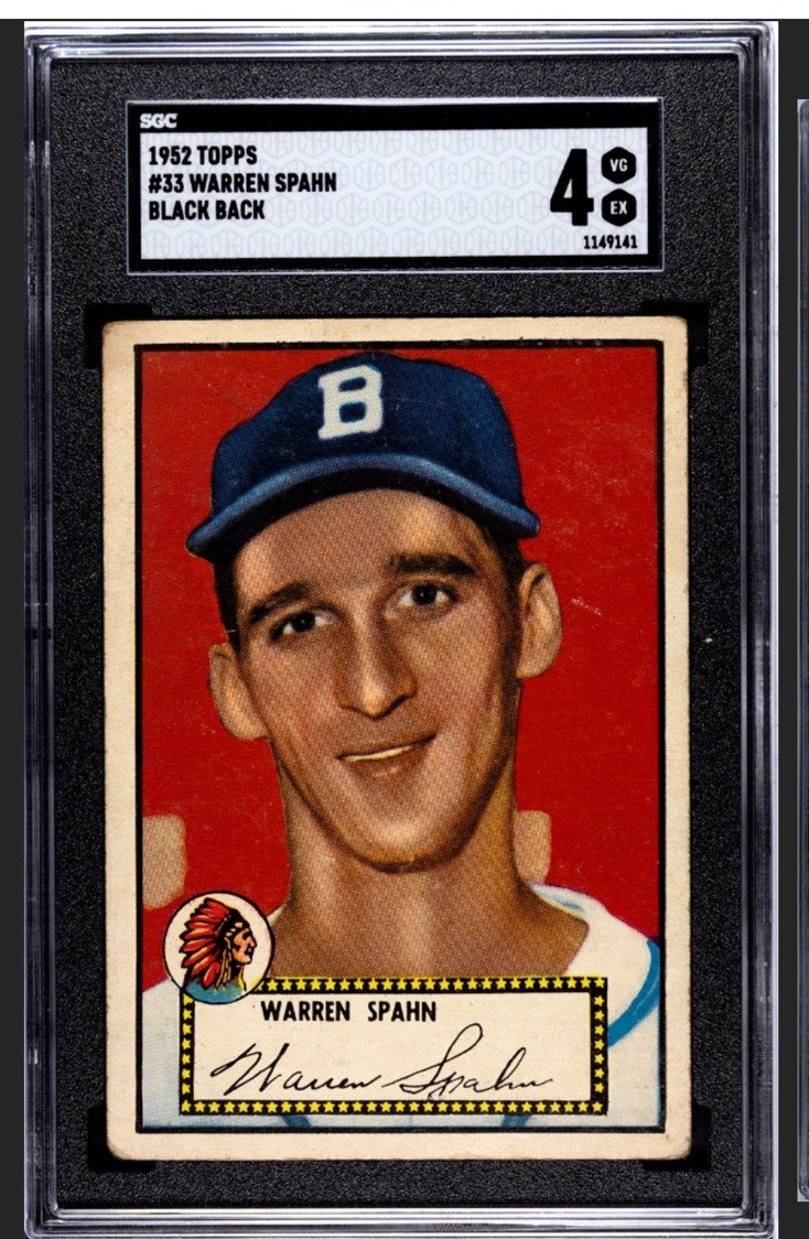WARREN SPAHN 1952 TOPPS SGC 4 ! *JUST GRADED ! *DEAD CENTERED BEAUTY ! *GORGEOUS