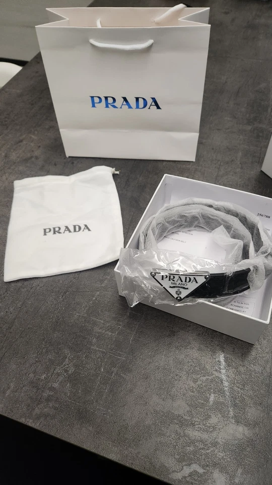 Cintura Prada Donna Con Simbolo Bianco - Immagine 2 di 4