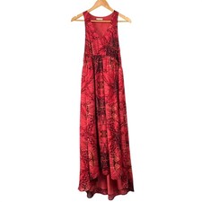 Hinge Red Silk Abstract Floral High Low Maxi Dress Sleeveless S Boho Flowy Chic