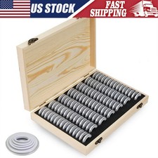 100 pcs Coin Capsules Storage Box with Wooden Case Holders Collection Display