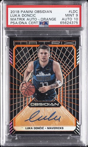 2018 PANINI OBSIDIAN MATRIX AUTO ORANGE #LDC LUKA DONCIC RC 2/25 PSA 9 AUTO 10