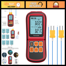 Dual Channel Digital Thermometer with 2 K Type Probes, High Temp LCD Meter