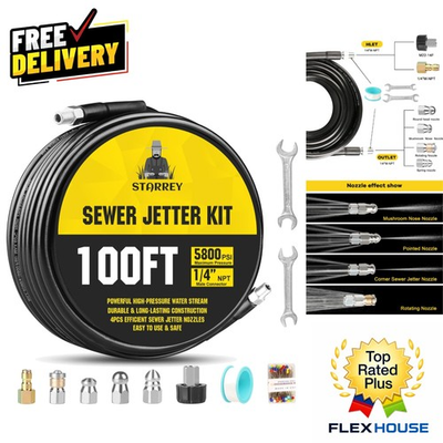 #ad Complete 100ft Drain Cleaner Hose Kit 5800 PSI Nozzles amp; Accessories Included $99.49