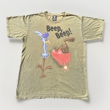 Vintage 1997 Looney Tunes Road Runner Wile E Coyote Double Sided USA Tee M