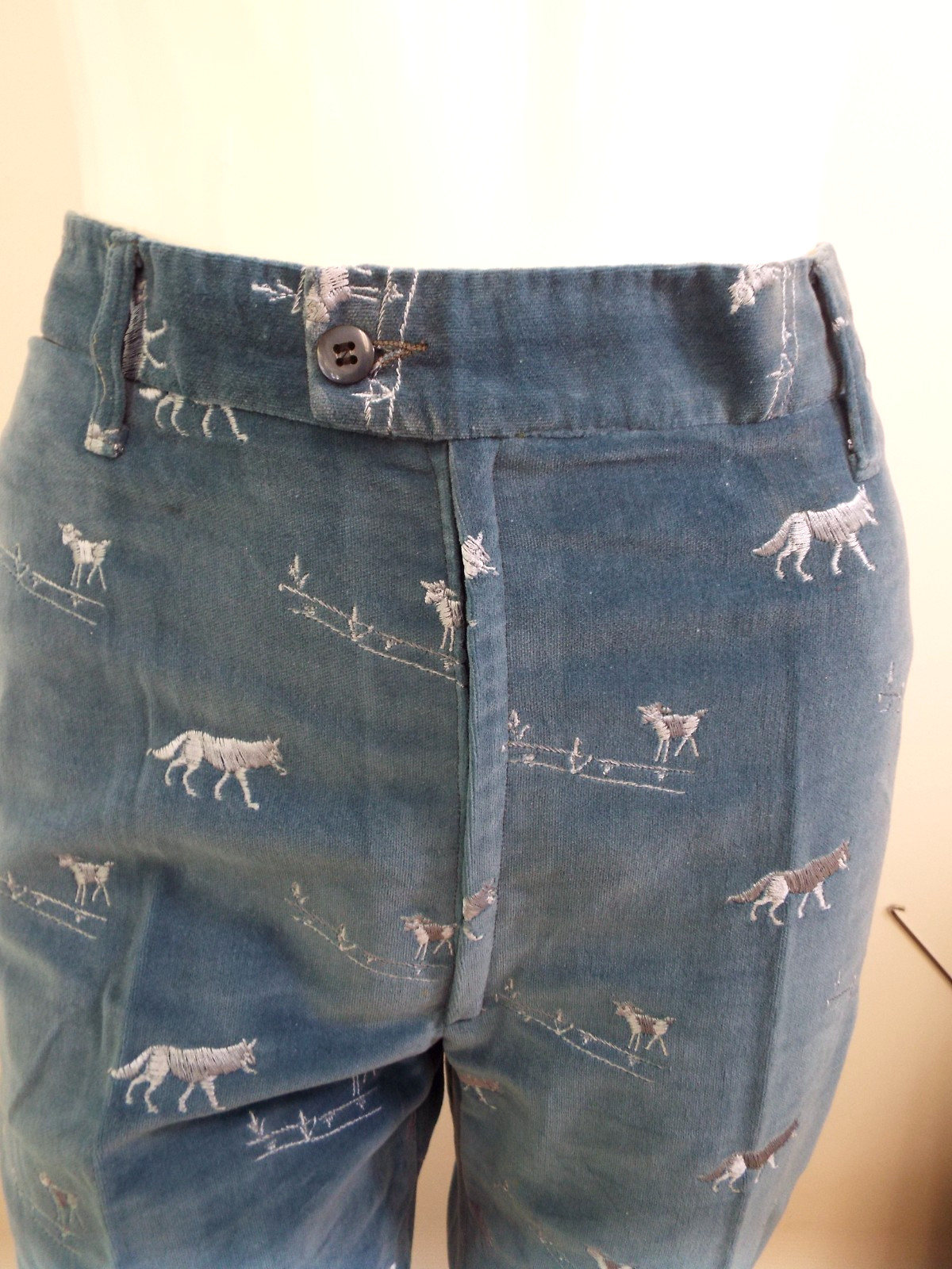 Vintage 1970s De Noyer Blue Cotton Velvet Pant Suit 38 Wolf Lamb James Borynack