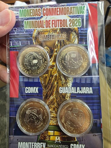 2026 Mexico World Cup Soccer Bimettalic 20 Peso Coins Set Of 4 In Capsules