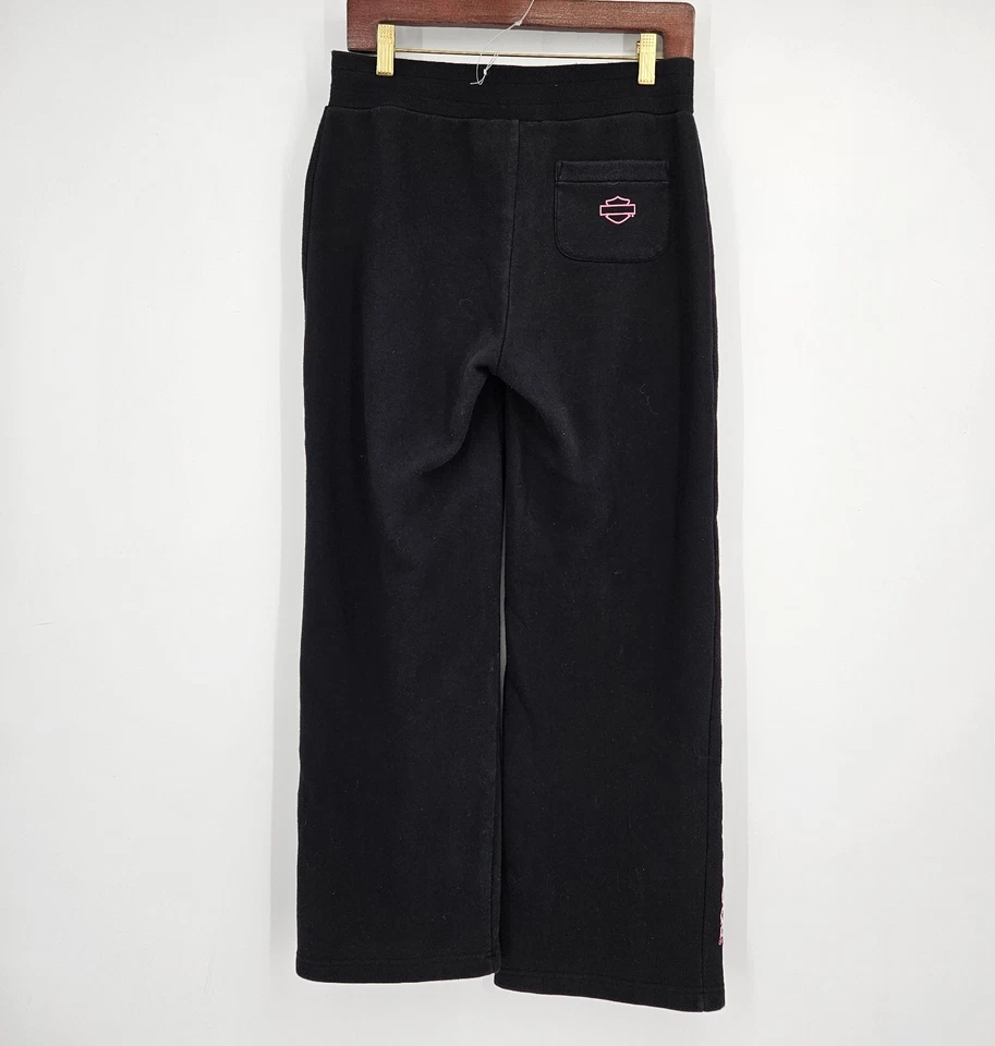 Calça de moletom Harley Davidson feminina com cadarço tamanho pequeno preta rosa câncer de mama - Imagem 4 de 4