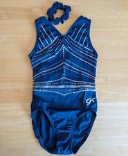 COMPETITION GK ELITE Gymnastics Dance Leotard CL Large Blue Sequins  Scrunchie