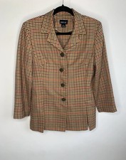 Vintage 90's Leslie Fay Tan Houndstooth Blazer Jacket Size 10