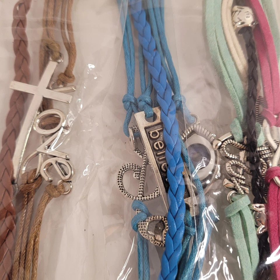Lot of 30 Cord Multi Strand Bracelets Believe + Charms Cross Lot 30 Pieces Mix - Image 4 of 4