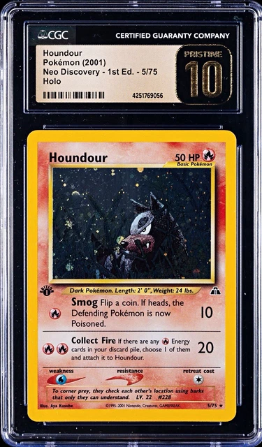 CGC Pristine 10 Pokemon TCG Neo Discovery Houndour 5/75 Holo English Very Clean!