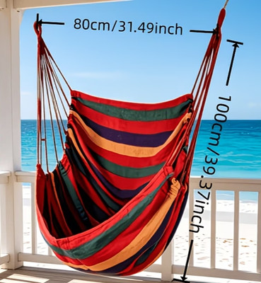 Portable Canvas Striped Hammock Blue Green with Matching Drawstring Bag