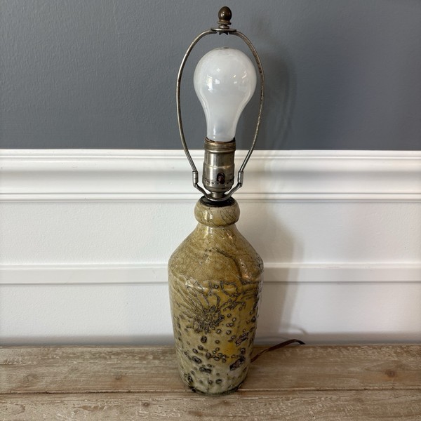 Vintage Mid Century Art Studio Pottery Lamp 16.75”Tan Motif Organic