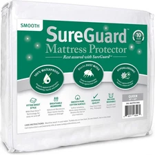 SureGuard Queen Size Mattress Protector - 100% Waterproof, Queen, White 