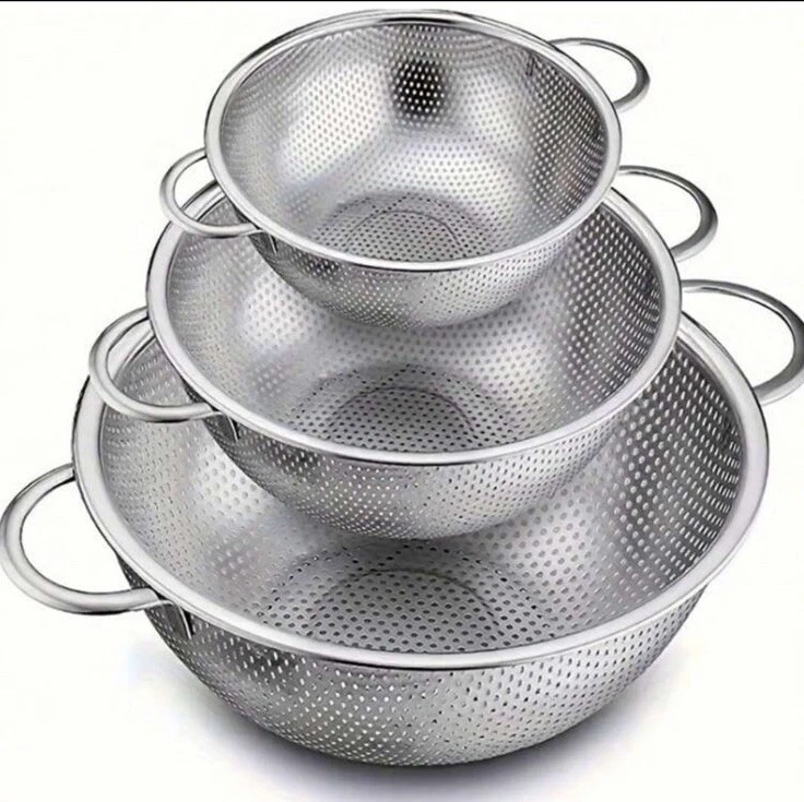Colander Set of 3, Stainless Steel Micro-Perforated Colanders Strainers