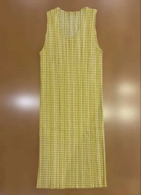 ISSEY MIYAKE Plis Veuillez à Carreaux sans Manche Robe Femme Taille F Jaune Vrai - Photo 1/3