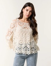  Blue Vanilla Womens  Crochet Top With Flared Sleeves