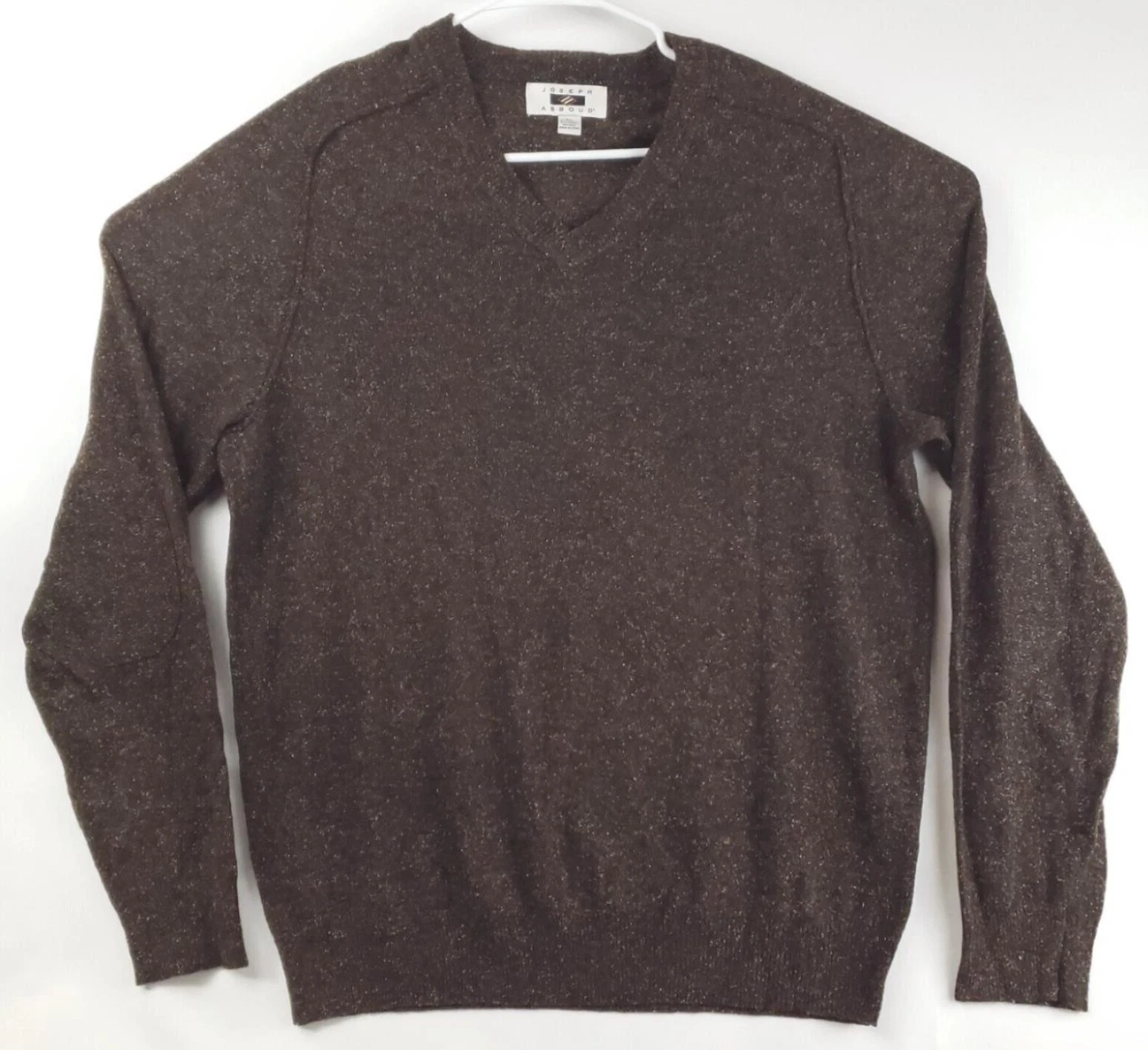 Joseph Abboud Sweater Mens XL Brown Wool Silk Elbow Patch V-Neck Pullover