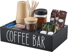 ALELION Coffee Station Organizer with Removable Dividers - Wood Bar Accessories
