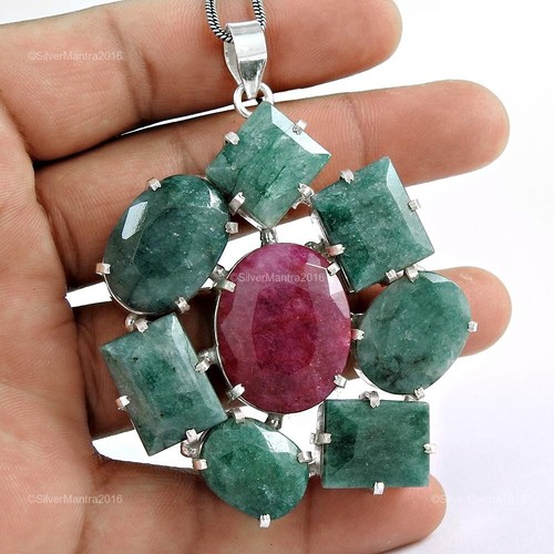 Emerald 925 Silver Wedding Bezel Mothers Gift Root Chakra Trendy Pendant Jewelry