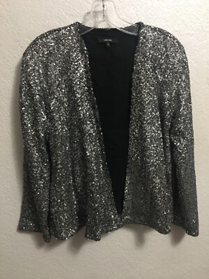 Jacket Blazer Silver Tone Sequin Layered Embellished Lined Size