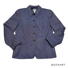 Size 12 Pendelton Wool Blend Blue Plaid Button Up Down Blazer Jacket Lined