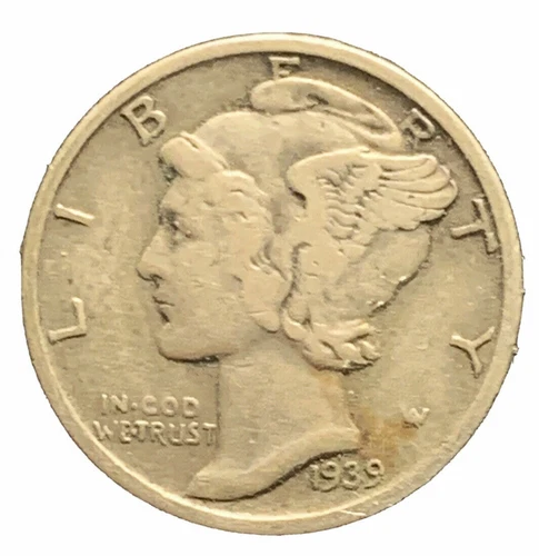 1939 S  Mercury Dime circulated 90% Silver Very Fine VF