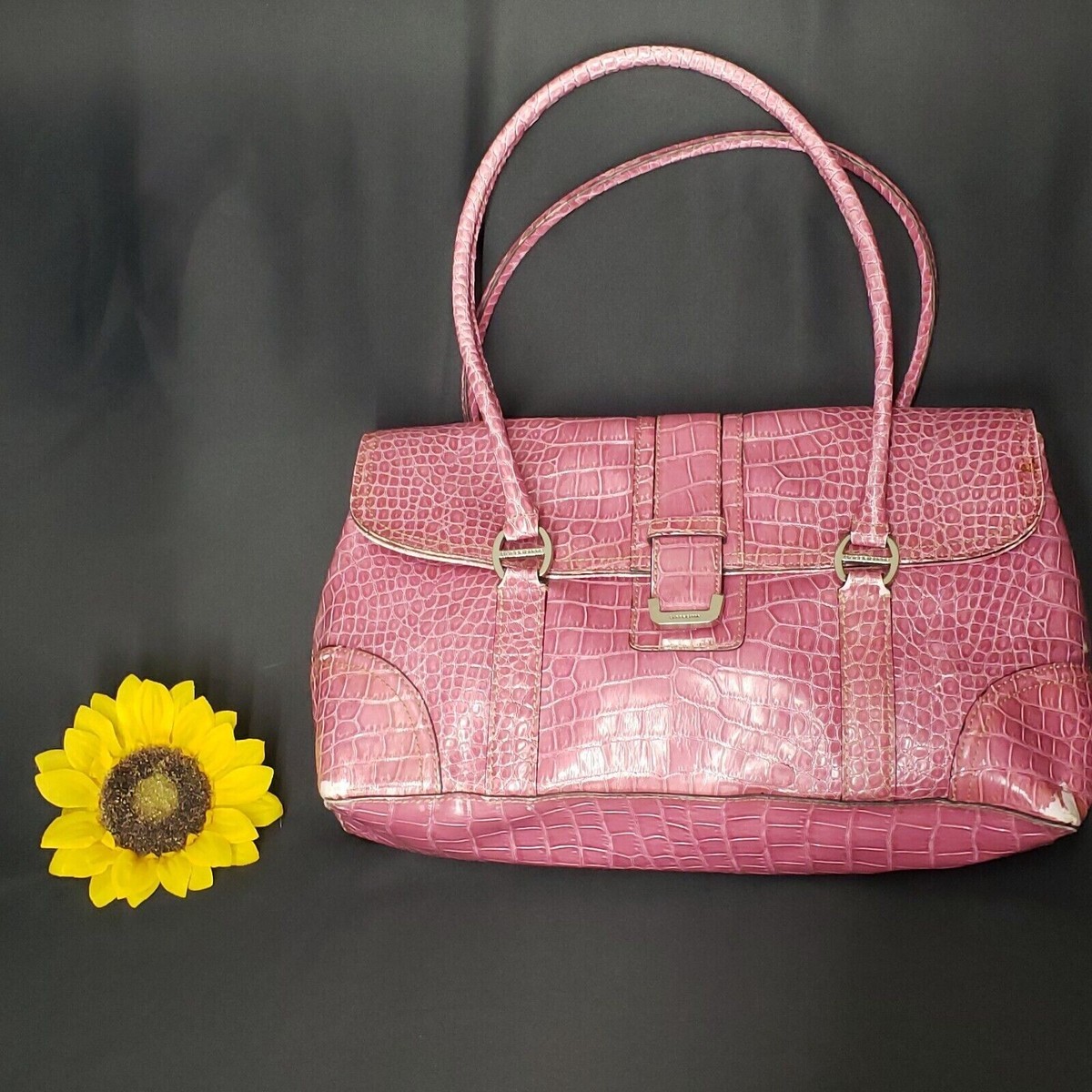 Authentic Liz Claiborne Magenta Pink Leather Croc Pattern bag