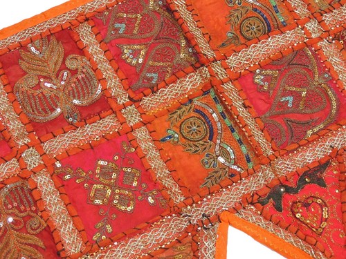 Orange Window Top Treatments Valance Sari Patch Handmade Textile Door Toran 60" - Picture 3 of 4