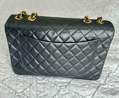 Authentic Chanel Jumbo Classic Caviar Flap Black Leather Shoulder