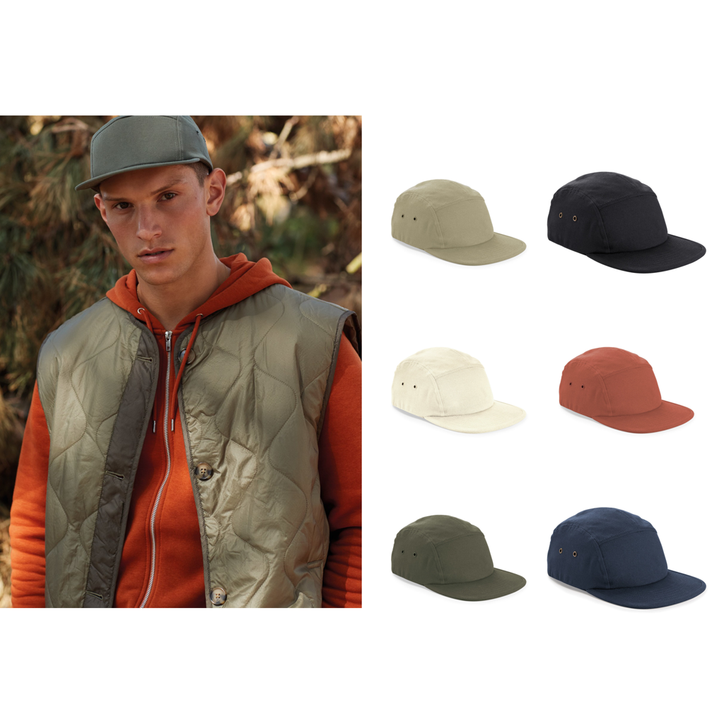 Beechfield Canvas 5-panel Camper Cap - Flat Peak Snap Fastening Strap Hat