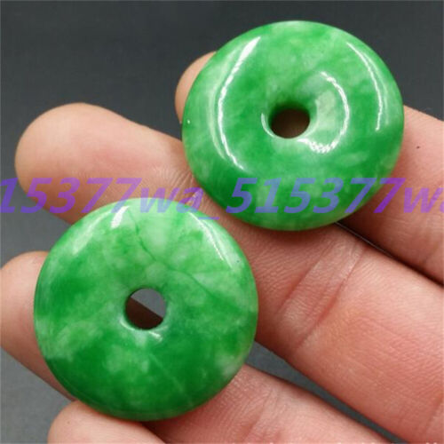 1 Pcs 20-35mm Natural Imperial Green Jade Donut Bead Gems Pendant Necklace AAA+ - Afbeelding 1 van 19