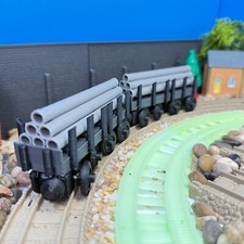Wooden Railway Two Gray Flat Freight Train Custom Made For Thomas Train Tracks