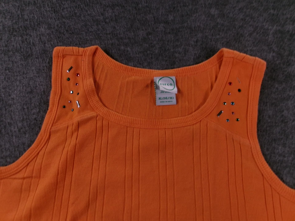 Camiseta sin mangas Circo Top Niñas Extra Grande Naranja Cuentas Cuello Redondo Costal Playa Foto 2 de 4