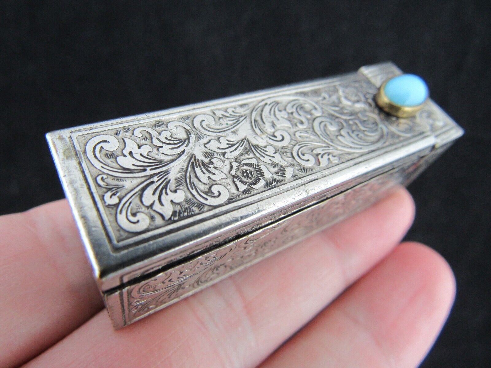 Italian vintage Sterling Silver 800 Lipstick Case with Mirror 1930s
