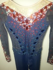 Exclusive Blue Rythmic gymnastics competition leotard/ice skating with crystals