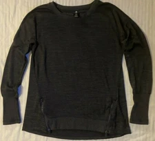 Active Life Large Zippers Long Sleeve Knit Top Tee Sweater Heather Charcoal