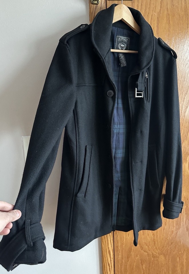 Buffalo Men's Button Front Bib Chest Pocket Lapel Wool Coat Jacket ...