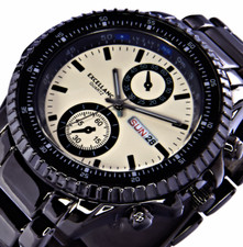 Excellanc Herren Armband Männer Uhr Anthrazit Creme - Weiß Tag Datum Day Date