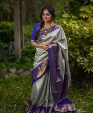 Women's Banarasi Silk Jacquard Saree With Unstitched Kanjivaram Blouse Piece