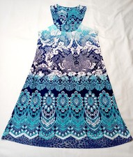 Blue mix print dress, racer back, fit size M, stretchy