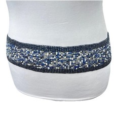 Chico's Blue  White Beaded Stretchy Belt - Large