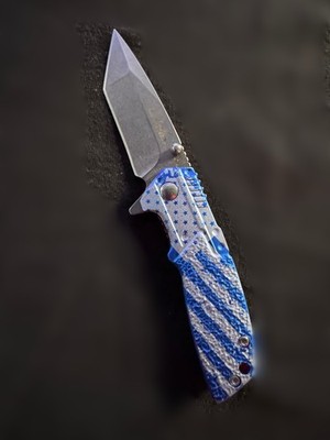 Cabela's Folding Pocket Knife Blue American Flag Handle 4 Blade Stainless Steel