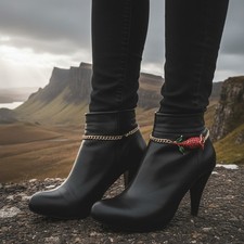Women 2PCS Gold Metal Chain Boot Bracelet Shoe Red Flower Charm Made In USA