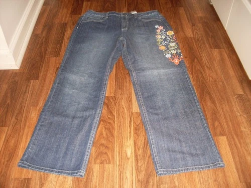 WOMENS TALBOTS STRETCH BOOT CUT JEANS SIZE 12P EMBROIDERED