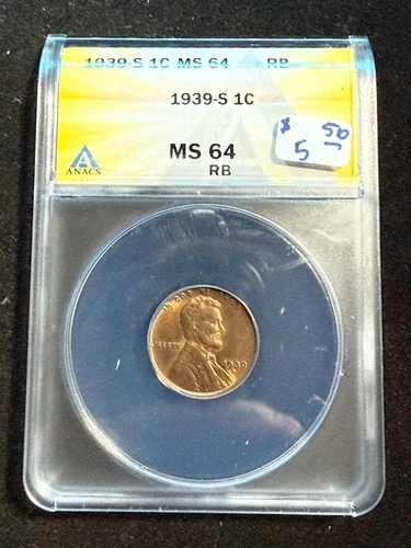 1939 S LINCOLN WHEAT CENT ANACS MS 64 RB 116