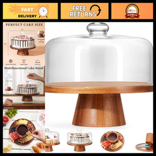 11" Acacia Wood Cake Stand with Glass Dome  Magnetic Pedestal - Elegant Display