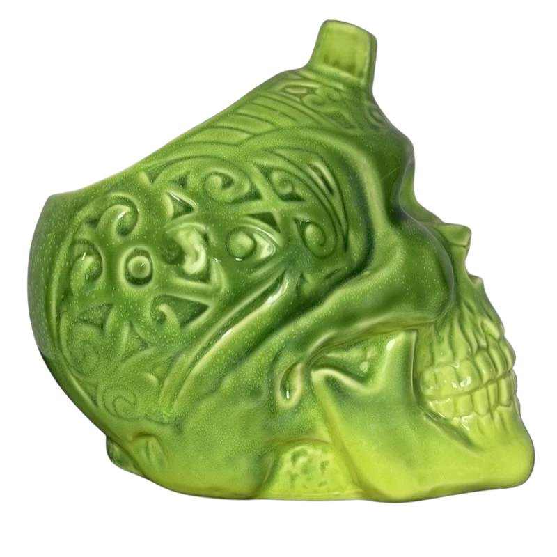 Taza Tiki dorada Tiki Las Vegas calavera verde esculpida en 3D Foto 4 de 4